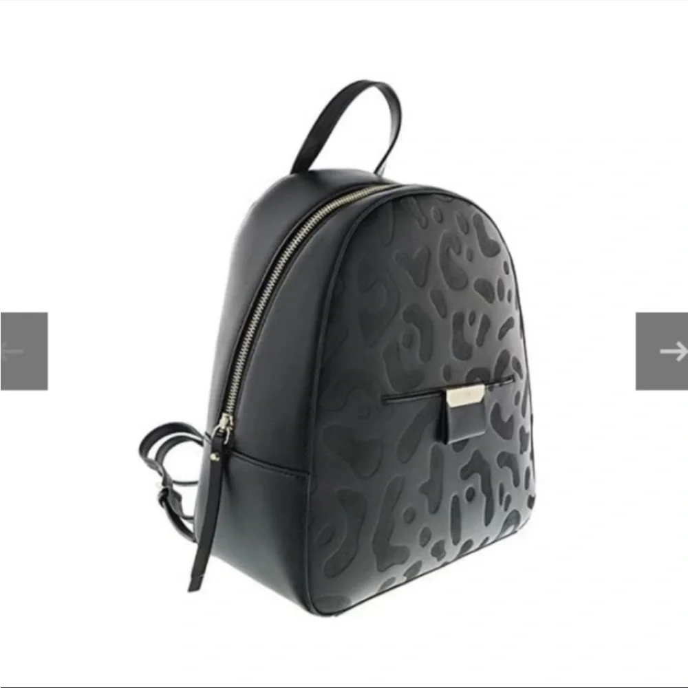 Roberto Cavalli Sofia Black Leather Leopard Print Mini Backpack Purse NWT